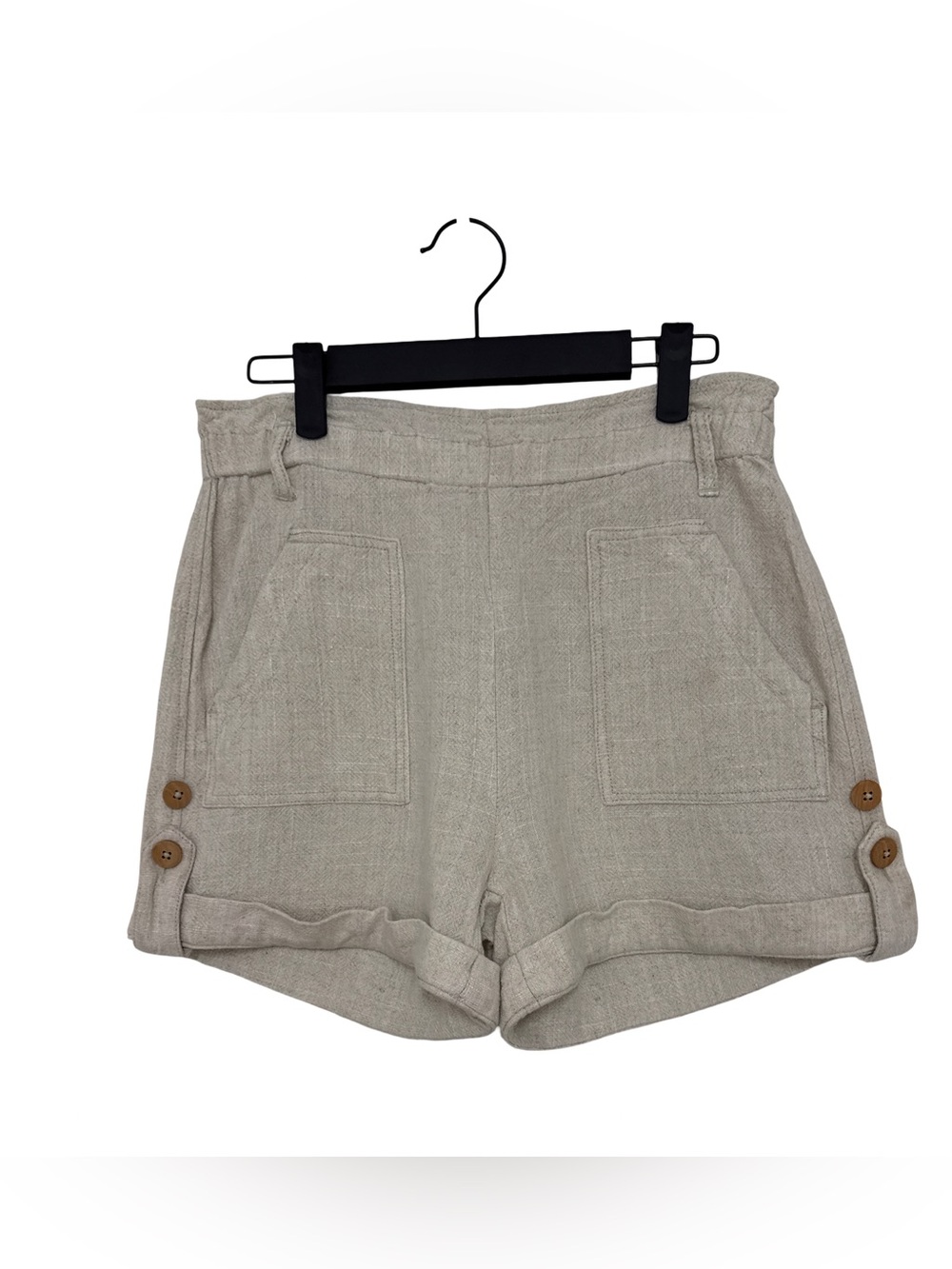 Dear John “Karlie” Paper Bag Waist Linen Blend Cuff Shorts Women’s Small Beige